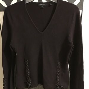 BCBGMaxazria Long Sleeve Knit Top w/ Leather Laces